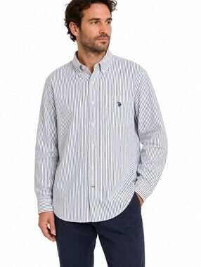 U.S. Polo Assn. Men's Striped Button Down Shirt 100% Cotton Long Sleeve - L